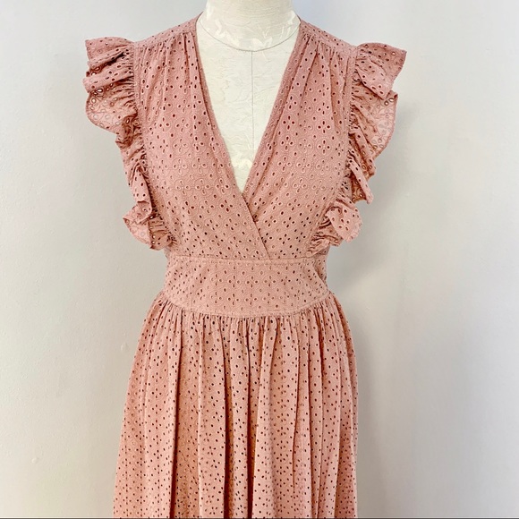 Robert Rodriguez 4 Prairie Lace Eyelet Maxi Dress Peach Pink Nude - Picture 6 of 9